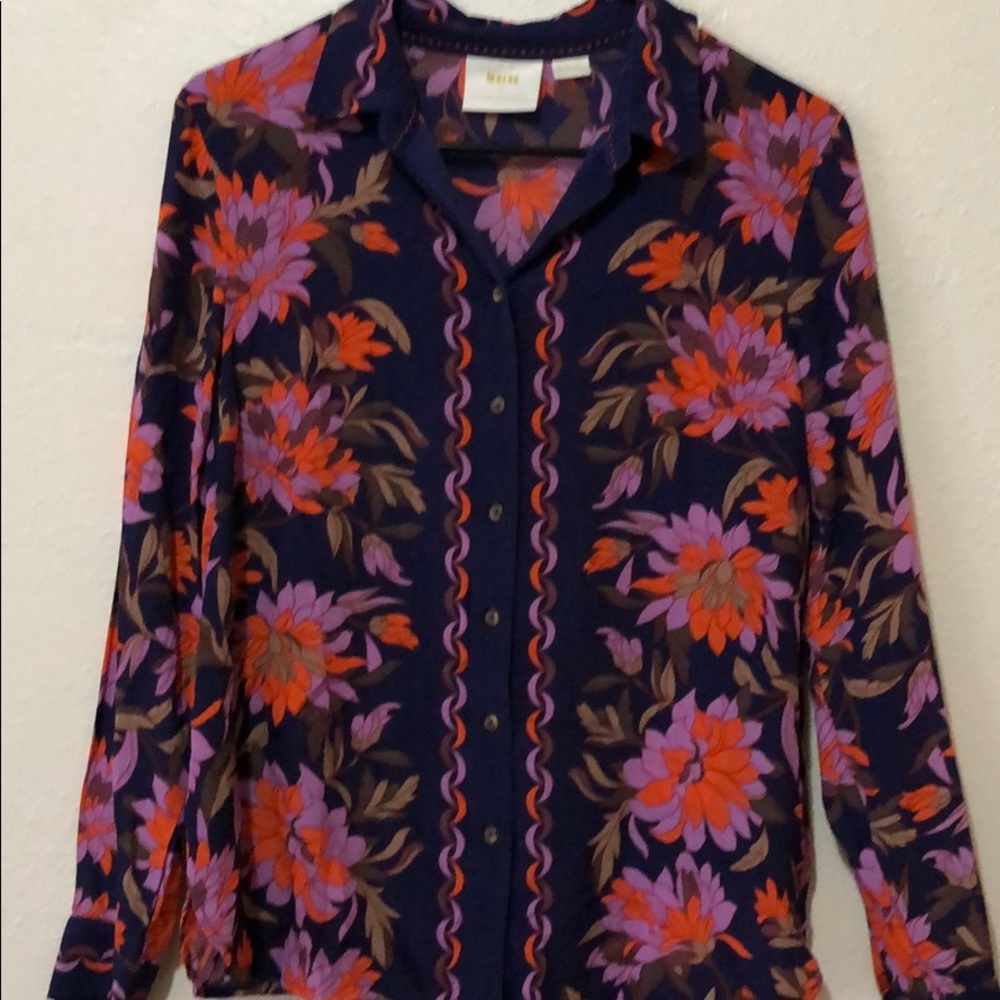Anthro Maeve Floral Silk Blouse